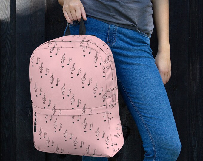 Pink Music Notes Backpack – Treble Clef & Dot Pattern Bag for Music Students, Choir Singers, Band Girls, or Teachers