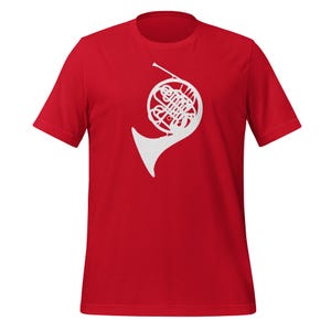 French Horn T-Shirt – Minimalist Brass Instrument Musician Tee – Concert Band Gift for Horn Players