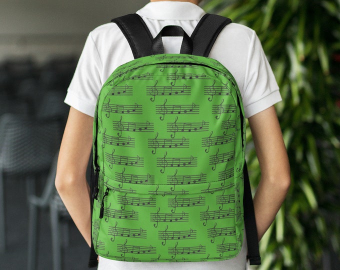Green Music Staff Backpack – Treble Clef and Notes Pattern Bag for Musicians, Teachers, and Music Students