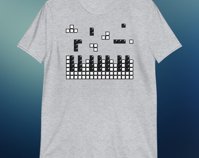 Pixel Piano Keyboard T-Shirt – Retro Gamer Music Tee for Pianists and Musicians – Gildan 64000 Unisex Softstyle Shirt