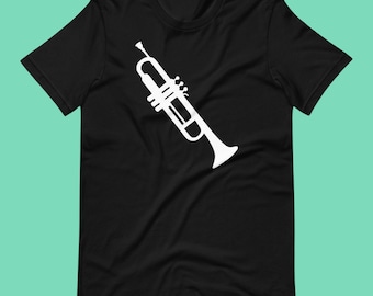 Minimalist Trumpet Shirt for Musicians | Band Member Tee | Bella + Canvas 3001 Jazz Brass Gift for Trumpet Players