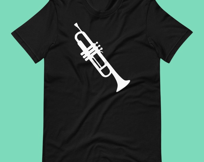 Minimalist Trumpet Shirt for Musicians | Band Member Tee | Bella + Canvas 3001 Jazz Brass Gift for Trumpet Players