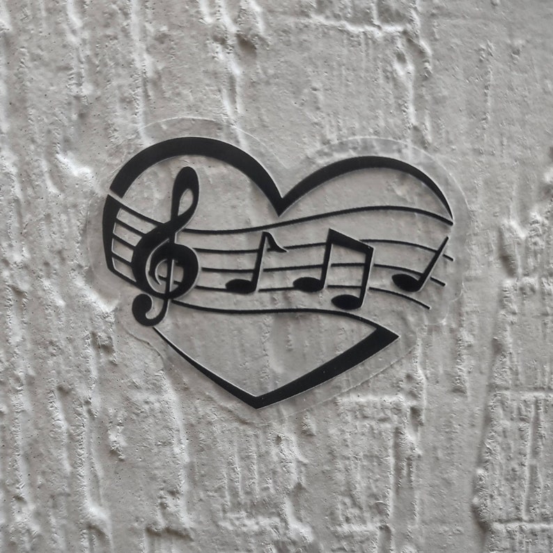 Heart Musical Notes Clear Vinyl Sticker - Treble Clef Heart Decal ...