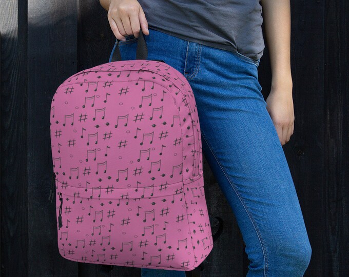 Pink Music Notes Backpack – Sharp Symbol Print Bag for Music Teachers, Students, and Choir Singers
