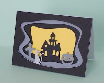 Haunted house Halloween card SVG, Halloween layered card SVG, Halloween card template, Halloween card making, instant download