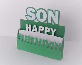 息子の誕生日カード SVG、息子の 3D カード SVG、ハッピーバースデー 3D カード、ポップアップ 3D カード、SVG ファイル、デジタルカッティングファイル、手作りポップアップカード