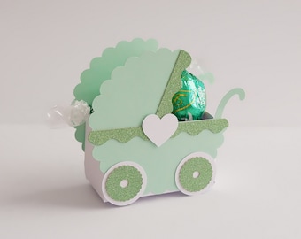 Baby Pram Favor Box SVG, Favor box baby shower, Baby Pram Favor Box template, Stroller Candy Box, Christening Party Gift Favor, cutting file