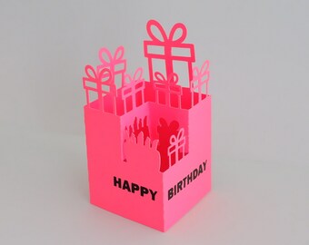 ハッピーバースデー3Dポップアップカード、ハッピーバースデーカードSVG、3DペーパーカットSVGカードカットファイル、ポップアップバースデーカード、SVGクリカットファイル、キッズクラフト