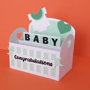 Cartão 3D de berço SVG, cartão de chá de bebê, modelo de cartão 3D de berço, modelo de berço, cartão de bebê, Cricut, Silhouete, arquivo de corte