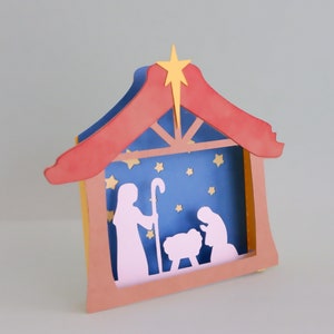 3D pop-up kerststal kerstkaart SVG, 3D pop-up kerstkaart SVG, dooskaart, religieuze christelijke groet, gelaagde kaart, snijbestand