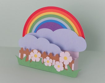 Rainbow 3D card SVG, Rainbow Pop up card SVG, Rainbow greeting card, Cricut, Silhouette, Instant download