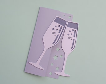 Champagne cheers SVG card, Anniversary card, Birthday card, Card Template SVG, instant download