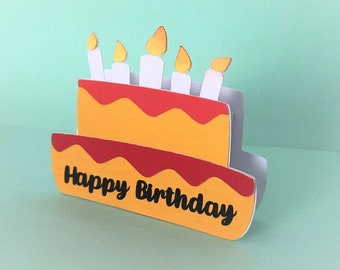 Happy Birthday Cake 3D card, Pop Up 3D Card, SVG file, Digital cutting file, Handmade Pop Up Card, instant download