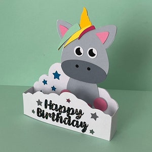 Unicorn Birthday 3D card SVG, Unicorn Pop up card SVG, Unicorn birthday card template, Happy Birthday card, Pop up card, Cricut SVG