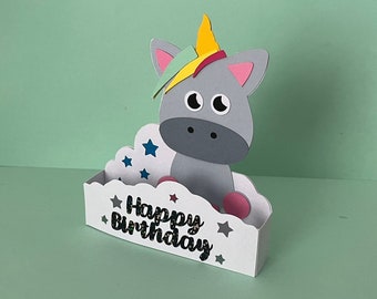 Unicorn Birthday 3D card SVG, Unicorn Pop up card SVG, Unicorn birthday card template, Happy Birthday card, Pop up card, Cricut SVG