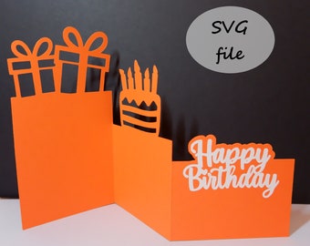 Happy Birthday 3D card, Pop Up 3D Card, SVG file, Digital cutting file, Handmade Pop Up Card, instant download