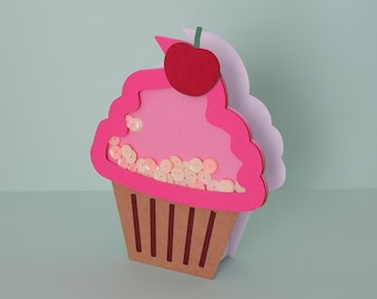 Cupcake shaker kaart SVG, Cupcake pop-up kaart SVG, Cupcake 3D-kaart SVG, Shaker card, Cricut, silhouet, instant download