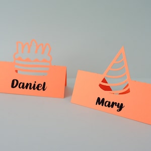 Etiquetas de nombre de mesa personalizadas SVG, Etiquetas de nombre de mesa de cumpleaños, Tarjeta de lugar, tarjeta de mesa, para Cricut, para Silueta, descarga digital