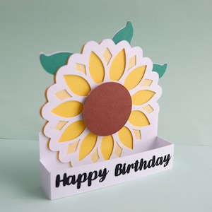 Tarjeta 3D de feliz cumpleaños SVG, tarjeta Pop Up 3D, archivo SVG, archivo de corte digital, tarjeta emergente hecha a mano, tarjeta de girasol, descarga instantánea