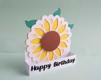 Happy Birthday 3D card SVG, Pop Up 3D Card, SVG file, Digital cutting file, Handmade Pop Up Card, Sunflower card, instant download
