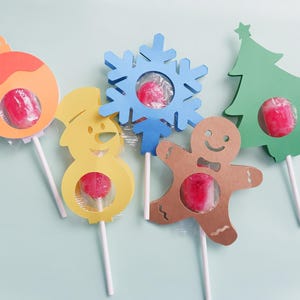 5 porte-sucettes de Noël SVG, porte-bonbons de Noël, arbre de Noël, décoration de Noël, bonhomme de neige, flocon de neige, bonhomme en pain d'épice, fichier coupé