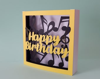 Tarjeta de cumpleaños para un amante de la música (SVG), tarjeta de cumpleaños desplegable con temática musical, tarjeta de cumpleaños 3D con temática musical, archivo de corte digital