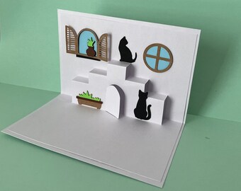 KAT 3D pop-up kaart, KAT kaart SVG, kat minnaar kaart, 3D Papercut SVG kaart gesneden bestand, pop-up verjaardagskaart, SVG Cricut bestand, Kids Craft
