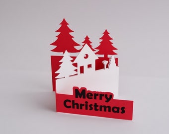 Christmas fold card SVG, 3D Pop up Christmas Card SVG, layered card, Christmas Fun Fold card, easy Christmas card, cutting file