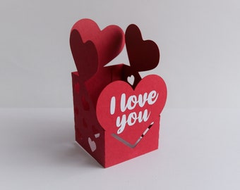 Tarjeta 3D «Te quiero», tarjeta de San Valentín, tarjeta 3D desplegable, archivo SVG, archivo de corte digital, tarjeta caja de San Valentín, tarjeta caja 3D de amor, archivo para Cricut