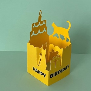 Carte de boîte pop-up chat 3D, chat boîte svg, carte pour amoureux des chats, fichier 3D Papercut svg carte coupe, carte d'anniversaire, fichier Cricut SVG, travaux manuels pour enfants