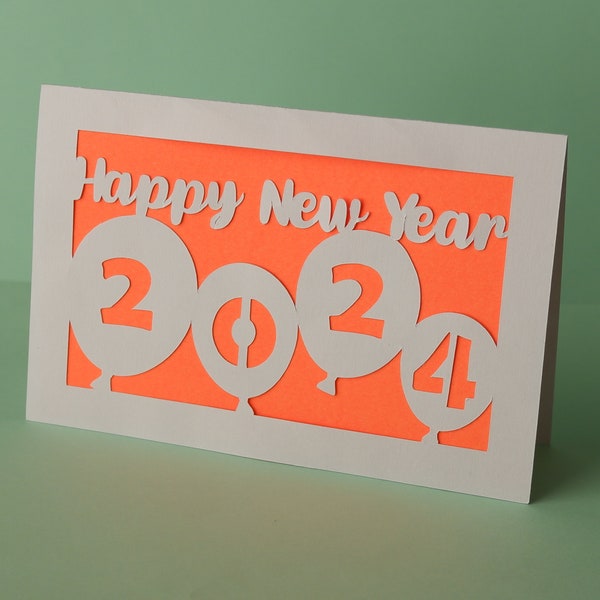 Carte de nouvel an SVG, carte de bonne année 2024 SVG, carte de voeux de nouvel an, carte de voeux de nouvel an, carte de vacances de nouvel an, fichier de découpe