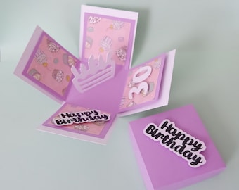 Personalised Exploding Box Birthday Card SVG, pop up Birthday card, Birthday SVG file, DIY Birthday card, Happy birthday, paper cutting