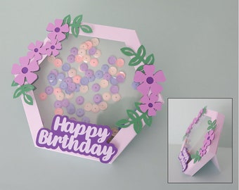 Gelukkige verjaardag schudkaart SVG, verjaardagskaart pailletten schudkaart SVG, viering verjaardagskaart, Cricut, silhouet, instant download