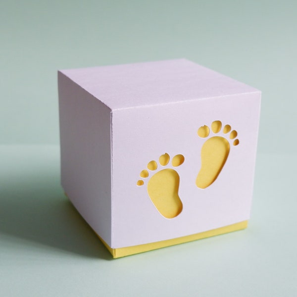 Baby shower Favor Box SVG, boîte-cadeau de conception de petits pieds de bébé, Baby Shower sexe révèlent nouveau bébé 1er anniversaire, belle boîte de faveur