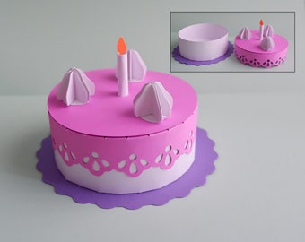 Birthday cake favor box SVG, Party Favor Box SVG, Birthday cake SVG, Paper birthday cake box template, Cake gift box, cutting file
