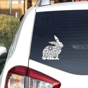 Mandala Rabbit Permanent Vinyl Car Decal - Bunny Rabbit Window Decal - Bunny Mom Rabbit Lover Gifts - Rabbit Decor - Car Accessories