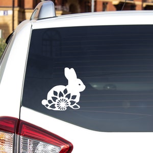 Outline of Rabbit Vinyl Car Decal for Window - Floral Mandala Pattern - Gift for Bunny Mom - Rabbit Lover Sticker Gift for Women - Farmer