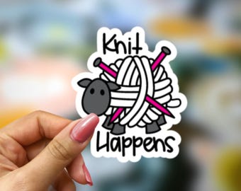 Knit Happens Cute Sheep Sticker- Funny Animal Knitting Sticker Water-resistant Fiber Artist Gift  Wool Yarn Spinning Farm Girl 3x3.5 in