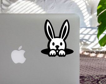 Lapin regardant hors du trou Vinyl Decal - Autocollant de voiture de lapin - Autocollant de vinyle de lapin