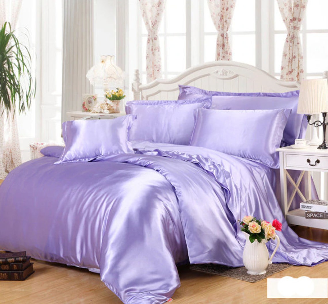 Satin Silky Bedding Set Duvet Cover Bed Flat sheet Fitted Etsy