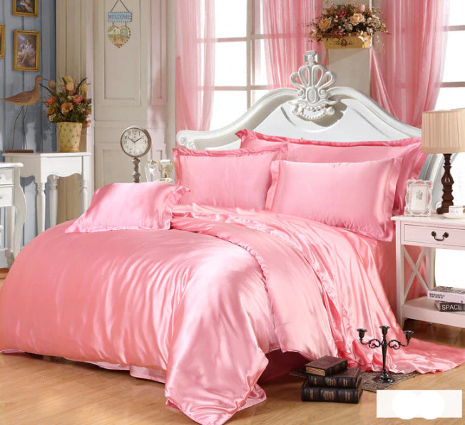 Satin Silky Bedding Set Duvet Cover Bed Flat sheet Fitted Etsy