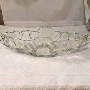 1 Vintage 1950er Jahre JEANNETTE klar GLAS überlängliche Konsole Tisch Schale Jugendstil
