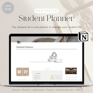 Student Notion Template, All In One Academic Planner, School Planner, Notion Dashboard, Aesthetic Notion Planner, Digital College Planner