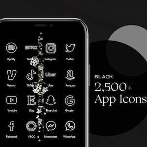 2500+ iOS 18 App Icons, Black Aesthetic, Minimal Icon Pack, Minimal Black App Icons, Widget iPhone, iOS Icons, Dark Mode, iPhone App Icons