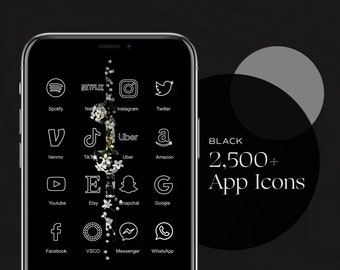 2500+ iOS 17 App Icons, Black Aesthetic, Minimal Icon Pack, Minimal Black App Icons, Widget iPhone, iOS Icons, Dark Mode, iPhone App Icons