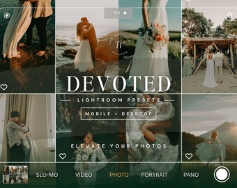 25 ajustes preestablecidos de Lightroom para bodas terrosas, ajustes preestablecidos de atmósfera cálida, filtros de edición de fotos naturales, ajustes preestablecidos para exteriores, filtros fotográficos rústicos para fotógrafos.