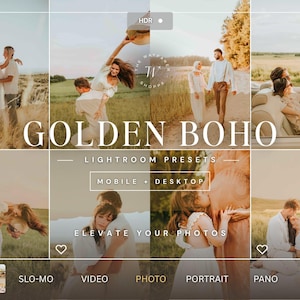 15 Golden Boho Lightroom Presets for Outdoor, Wedding, Rustic Instagram Photo Filters, Natural Warm Photo Editing, Boho Aesthetic Presets