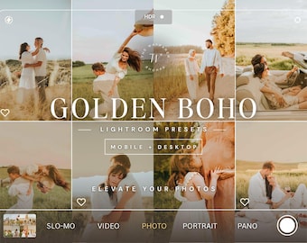 15 Golden Boho Lightroom Presets for Outdoor, Wedding, Rustic Instagram Photo Filters, Natural Warm Photo Editing, Boho Aesthetic Presets
