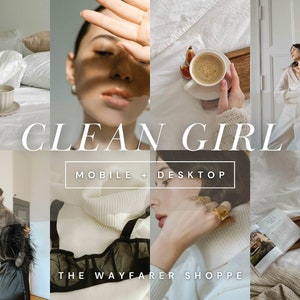 25 paramètres prédéfinis Lightroom pour mobile naturels, légers et aérés, paramètres prédéfinis Instagram pour fille épurée, paramètres prédéfinis photo pour blogueuse influenceuse Aesthetic That Girl