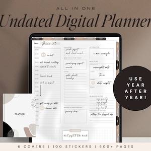 500 Page Aesthetic Undated Digital Planner Goodnotes Planner image 1